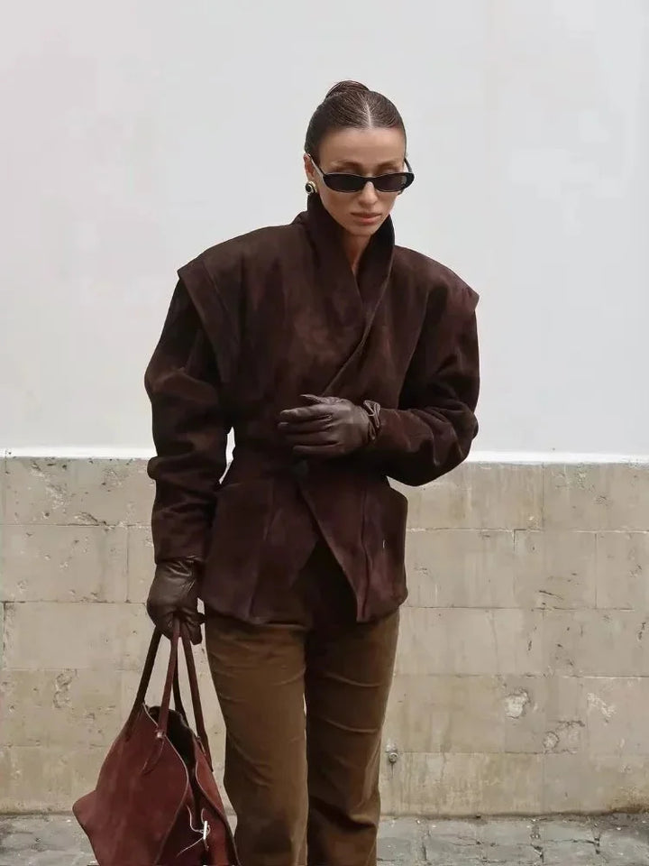 Women's faux suede jacket for autumn, elegant oversized fit