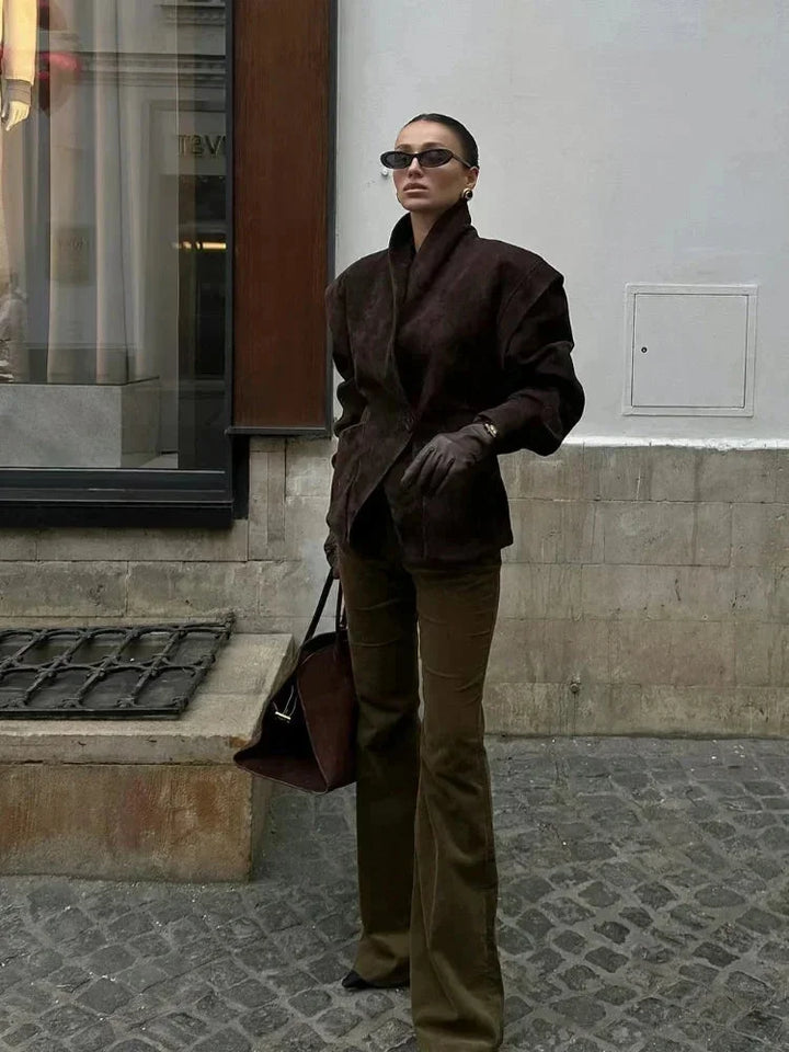 Women's faux suede jacket for autumn, elegant oversized fit