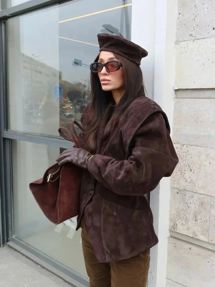 Women's faux suede jacket for autumn, elegant oversized fit