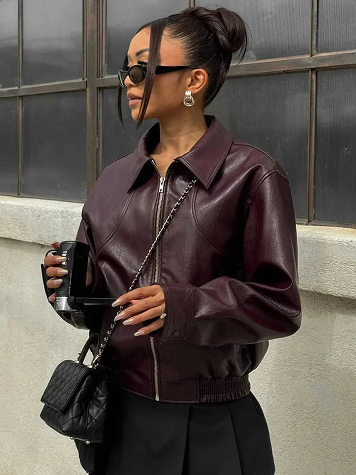 Veste bomber pour femme en simili cuir élégante pour l’automne et la mi-saison