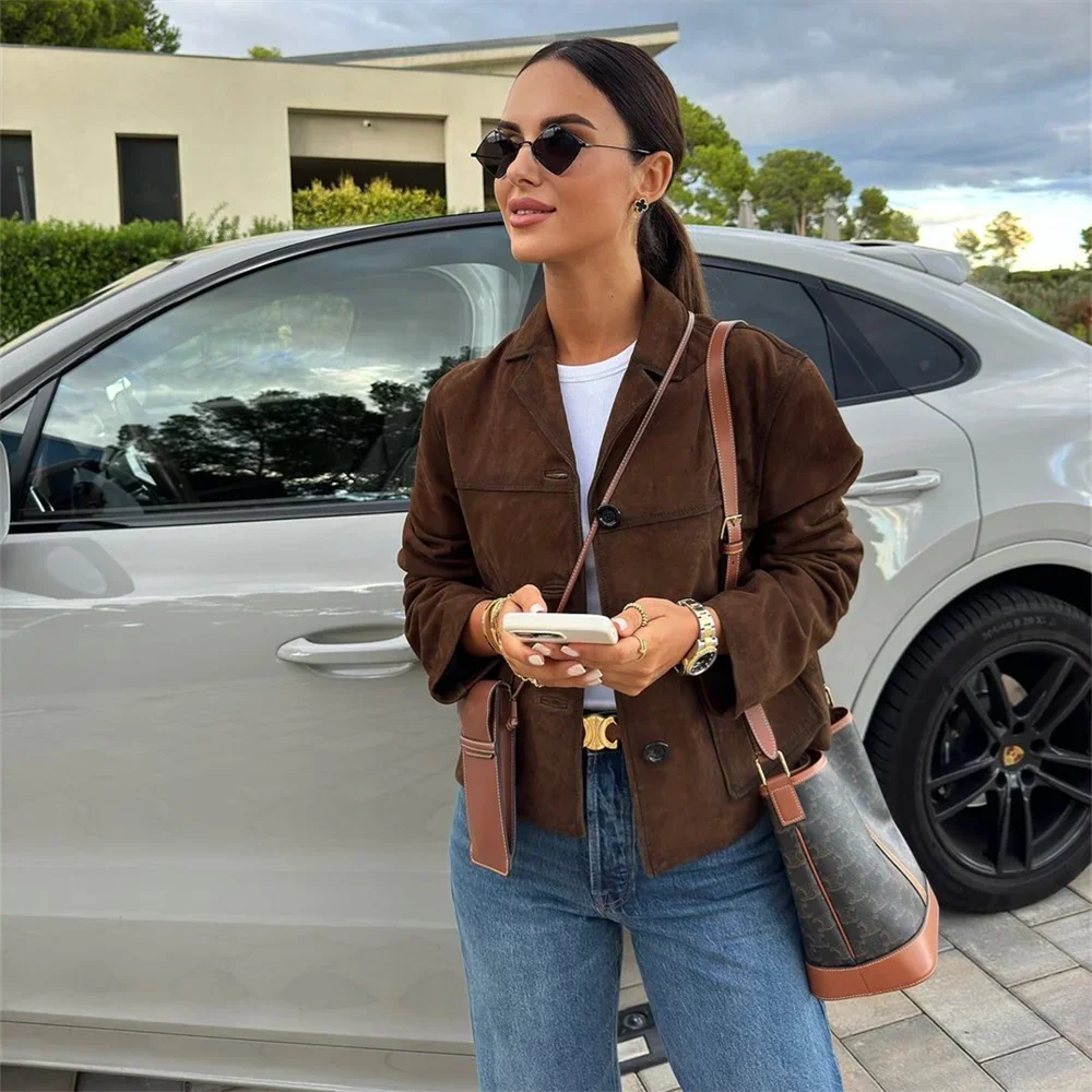 Blazer femme oversize en simili-cuir à col classique, modèle élégant pour l’automne