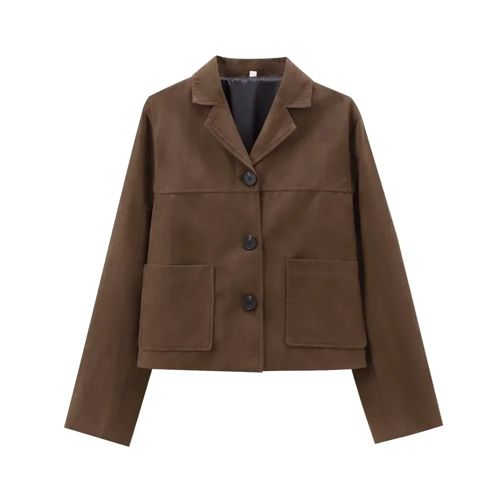 Blazer femme oversize en simili-cuir à col classique, modèle élégant pour l’automne
