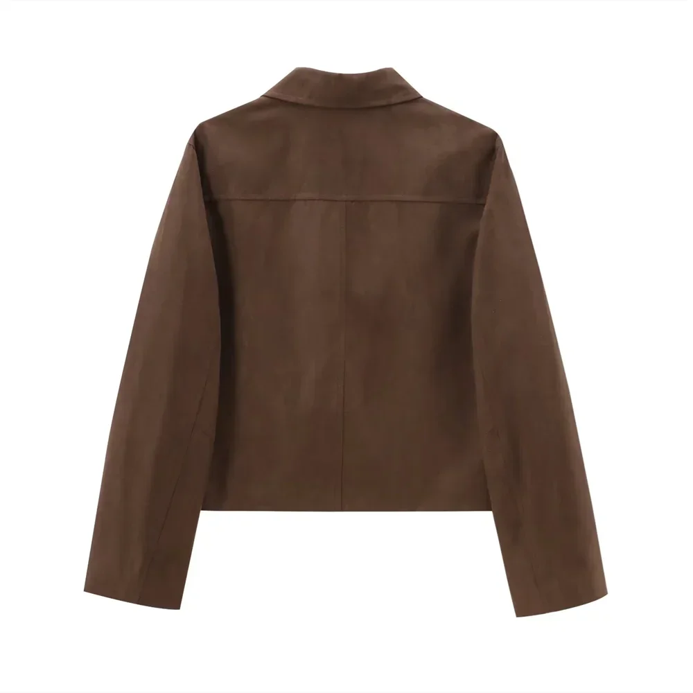 Blazer femme oversize en simili-cuir à col classique, modèle élégant pour l’automne