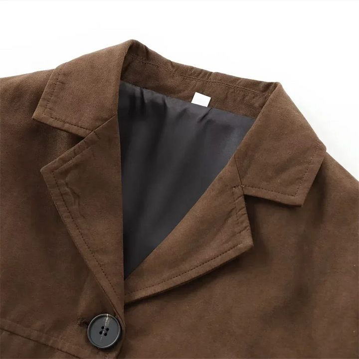 Blazer femme oversize en simili-cuir à col classique, modèle élégant pour l’automne