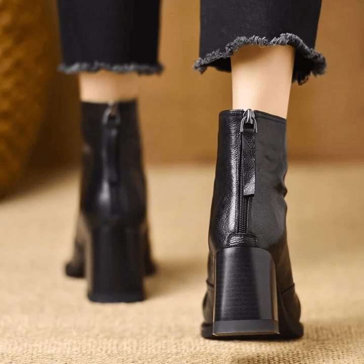 Bottines femme en cuir à talon carré, arrivant à la cheville, avec fermeture éclair, pour l’automne