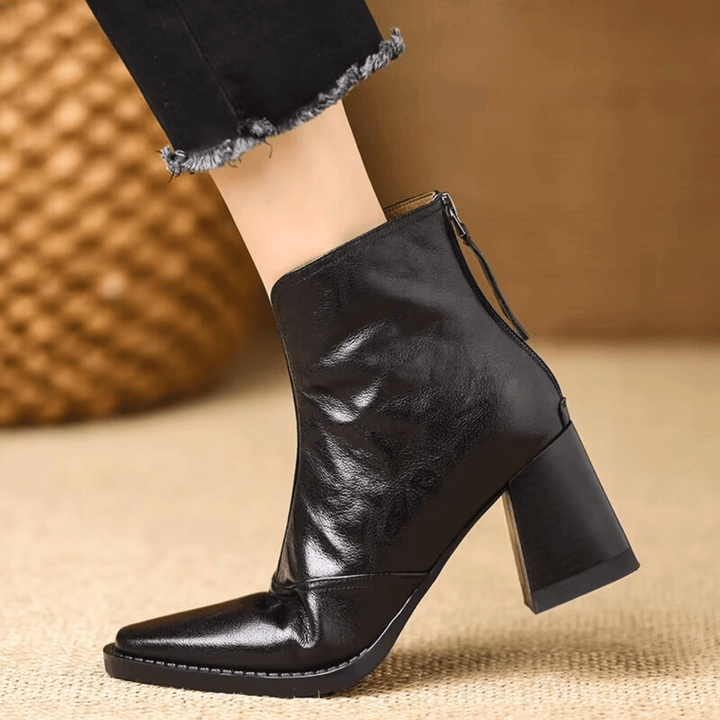 Bottines femme en cuir à talon carré, arrivant à la cheville, avec fermeture éclair, pour l’automne