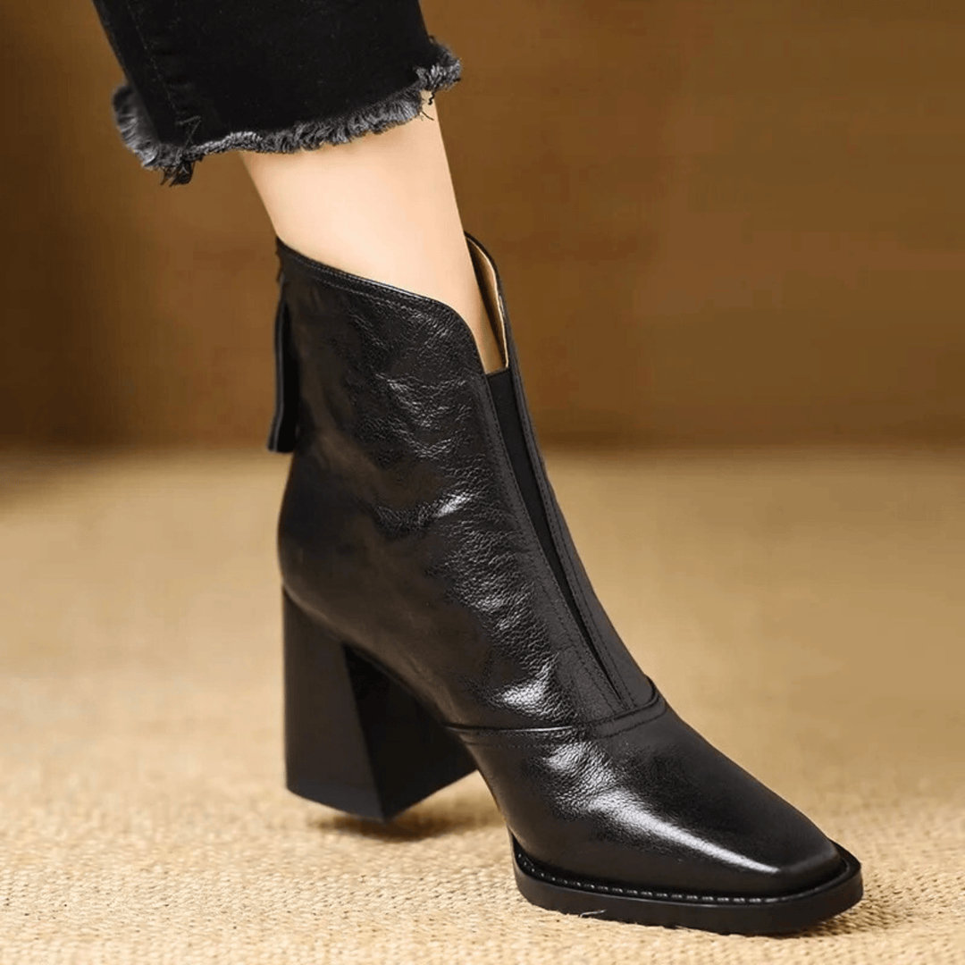 Bottines femme en cuir à talon carré, arrivant à la cheville, avec fermeture éclair, pour l’automne