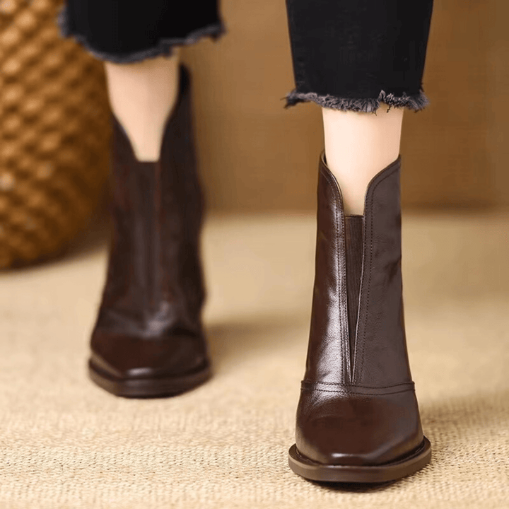 Bottines femme en cuir à talon carré, arrivant à la cheville, avec fermeture éclair, pour l’automne