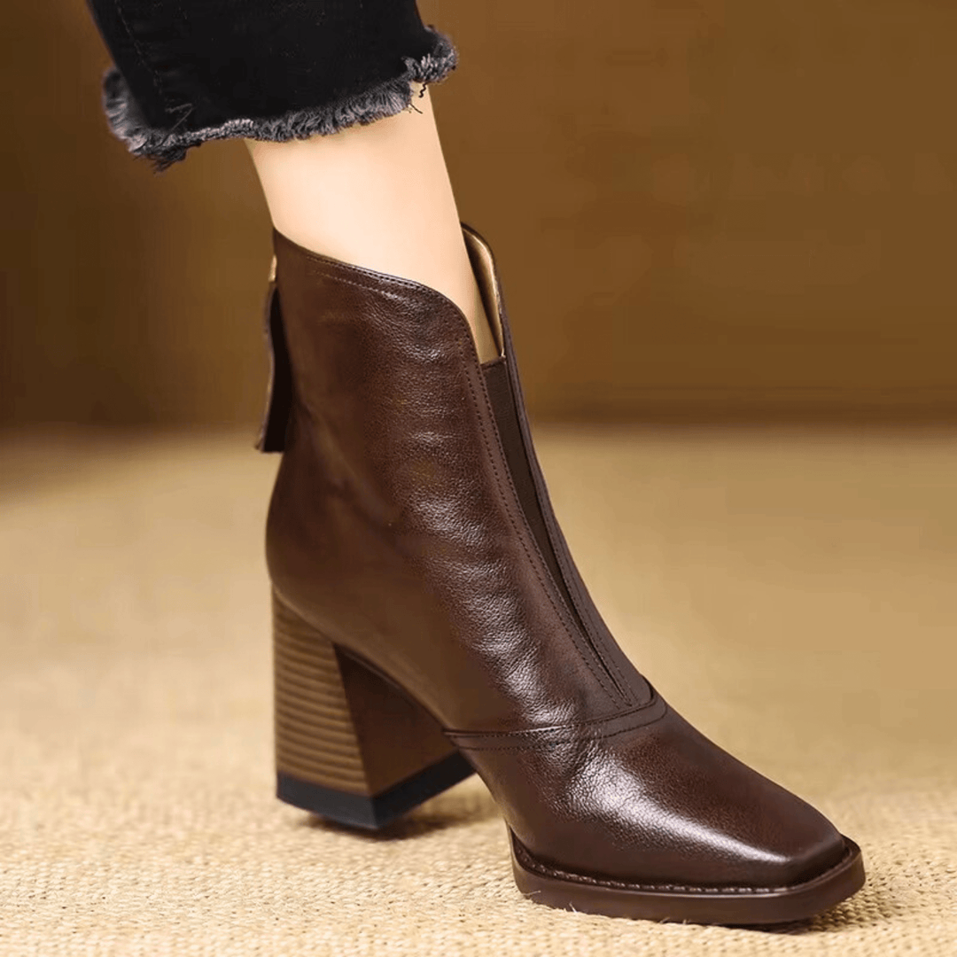 Bottines femme en cuir à talon carré, arrivant à la cheville, avec fermeture éclair, pour l’automne