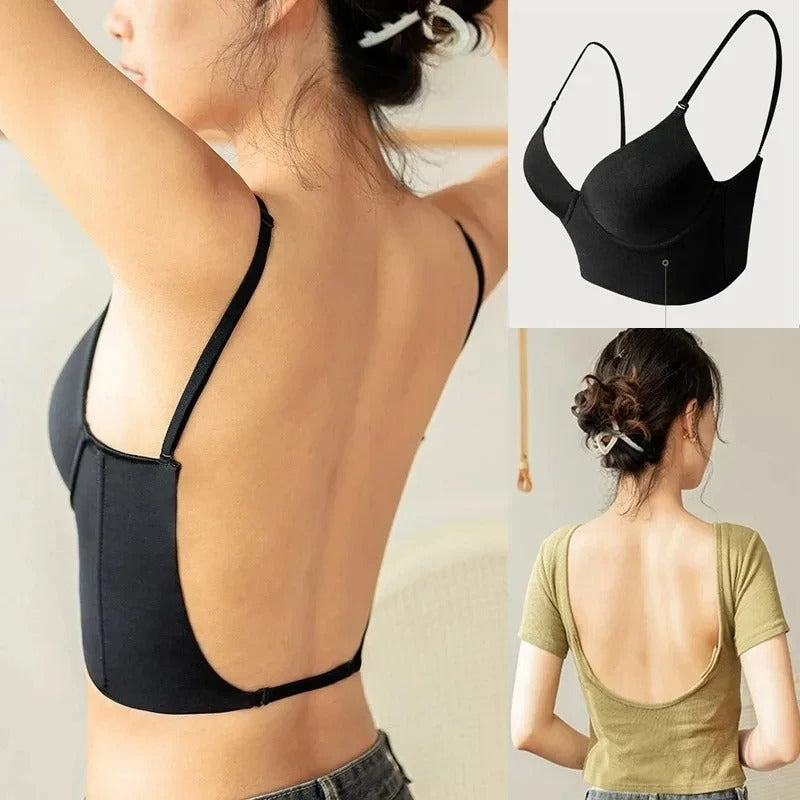 Soutien-gorge sans dos femme en nylon sans armatures invisible pour l’automne bretelles réglables