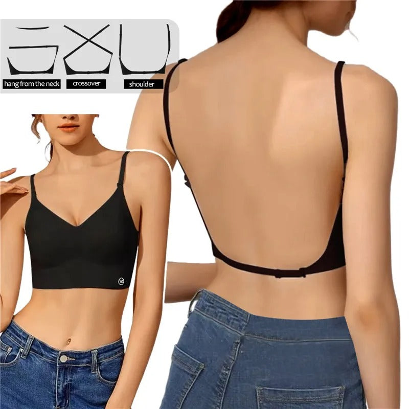 Soutien-gorge sans dos femme en nylon sans armatures invisible pour l’automne bretelles réglables