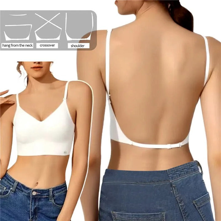 Soutien-gorge sans dos femme en nylon sans armatures invisible pour l’automne bretelles réglables