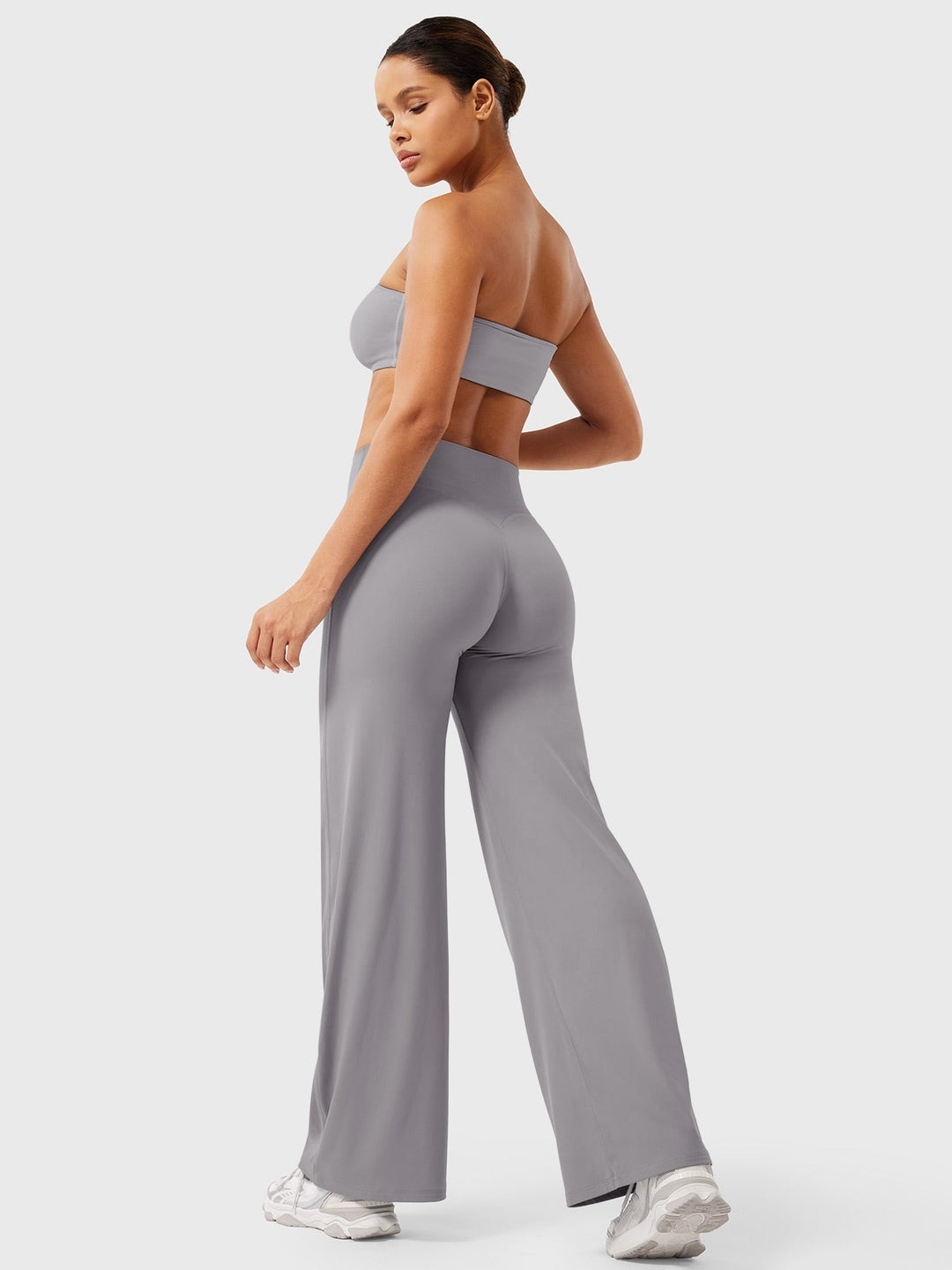 Pantalon de yoga femme en coton taille haute jambe large pour l’automne coupe fluide