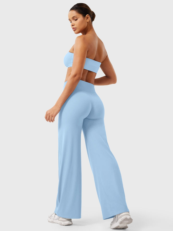 Pantalon de yoga femme en coton taille haute jambe large pour l’automne coupe fluide