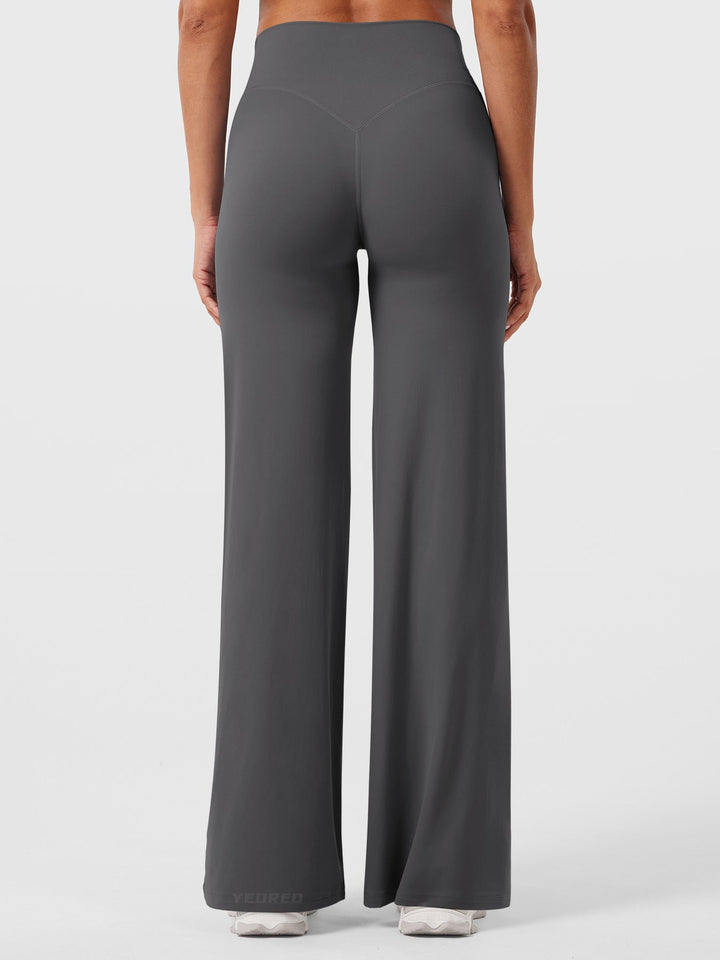 Pantalon de yoga femme en coton taille haute jambe large pour l’automne coupe fluide