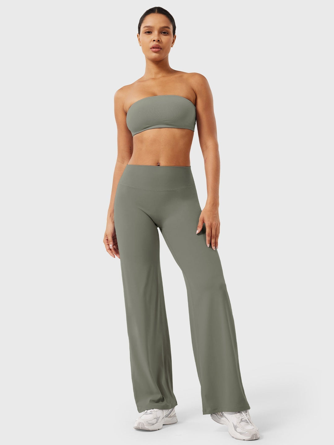 Pantalon de yoga femme en coton taille haute jambe large pour l’automne coupe fluide