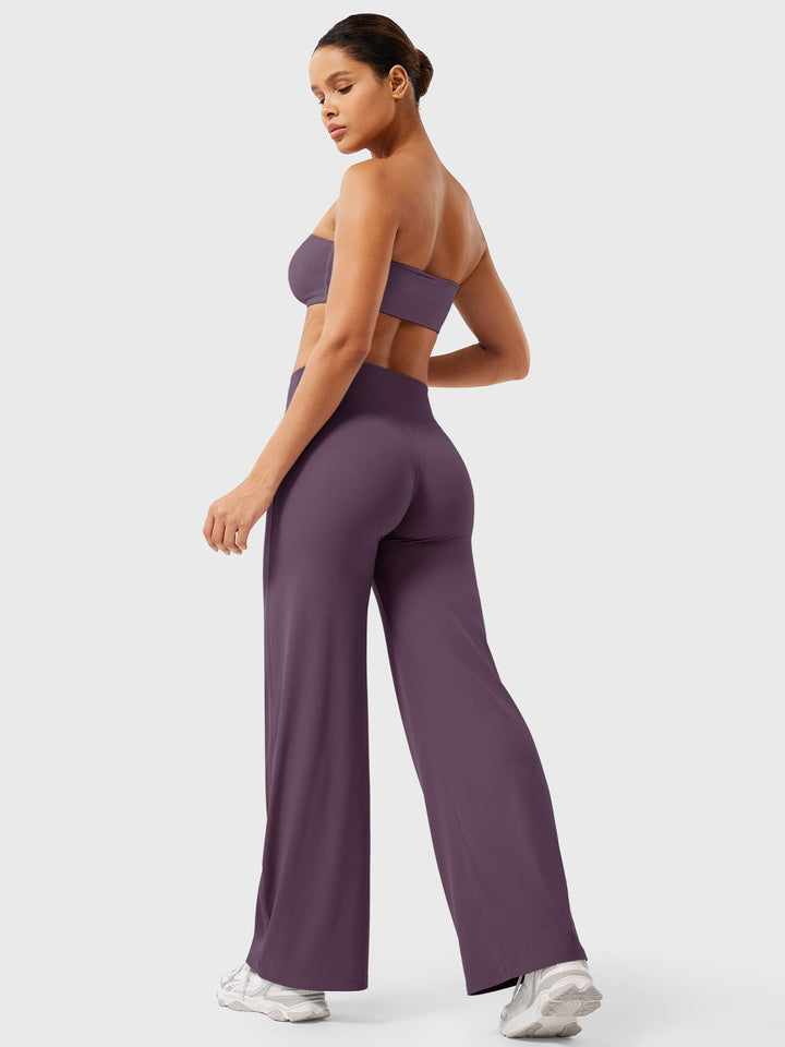 Pantalon de yoga femme en coton taille haute jambe large pour l’automne coupe fluide