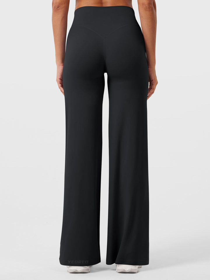 Pantalon de yoga femme en coton taille haute jambe large pour l’automne coupe fluide