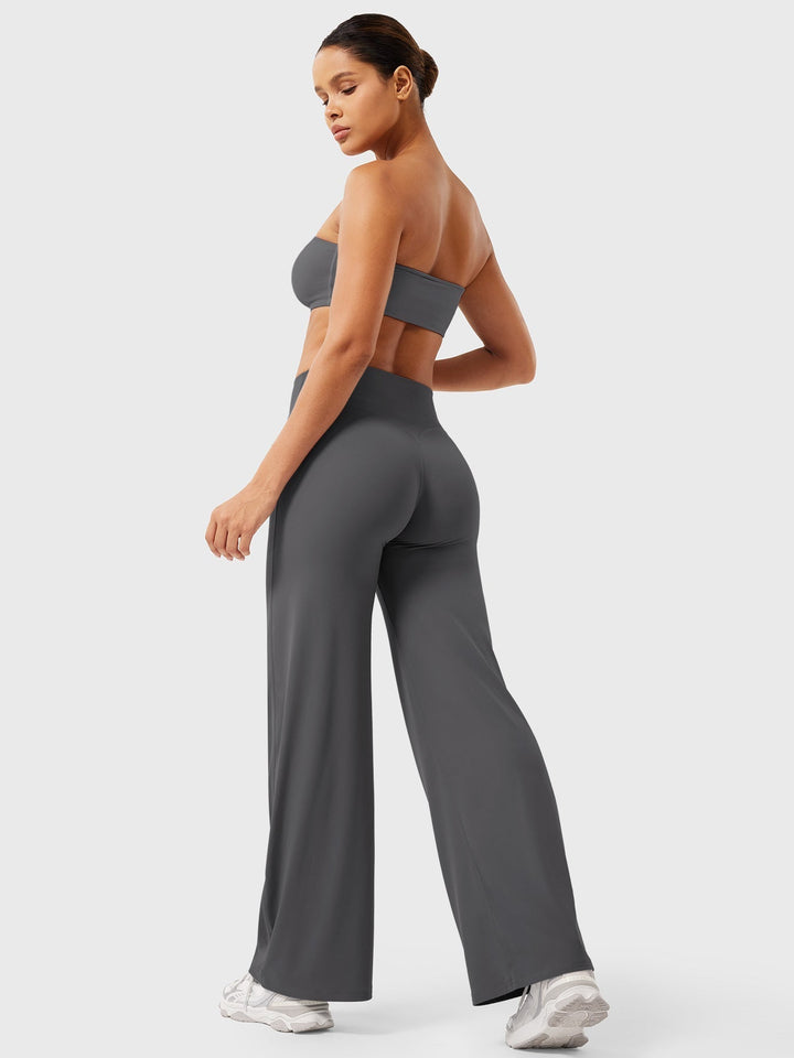 Pantalon de yoga femme en coton taille haute jambe large pour l’automne coupe fluide