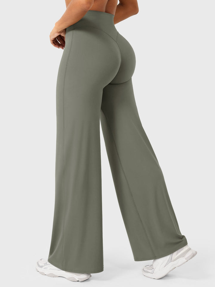 Pantalon de yoga femme en coton taille haute jambe large pour l’automne coupe fluide