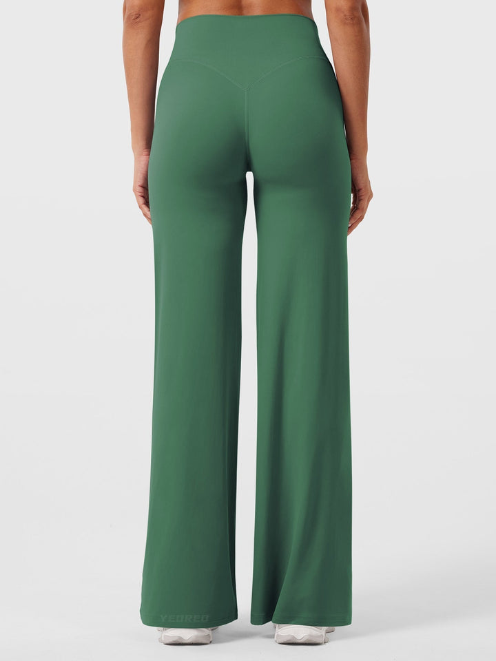 Pantalon de yoga femme en coton taille haute jambe large pour l’automne coupe fluide