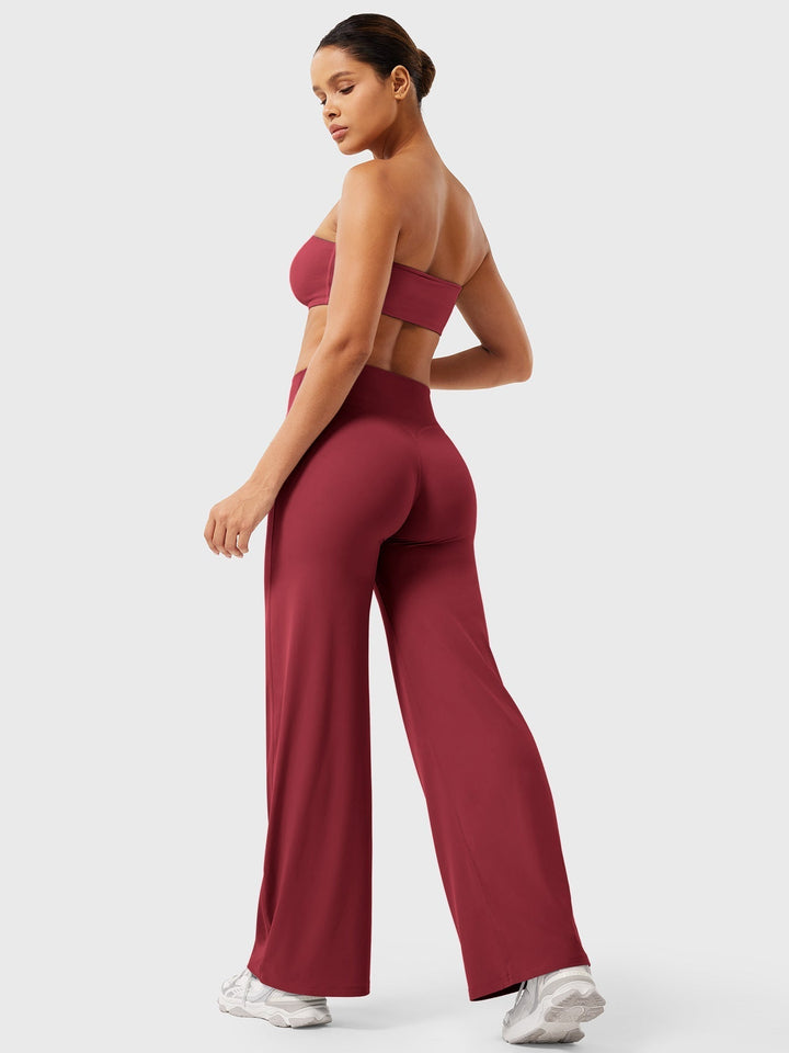 Pantalon de yoga femme en coton taille haute jambe large pour l’automne coupe fluide