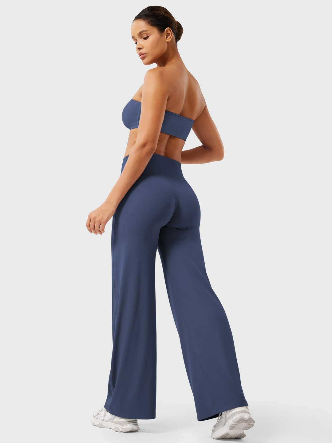 Pantalon de yoga femme en coton taille haute jambe large pour l’automne coupe fluide