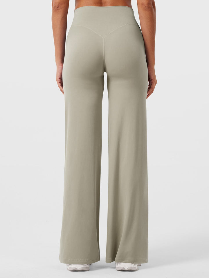 Pantalon de yoga femme en coton taille haute jambe large pour l’automne coupe fluide