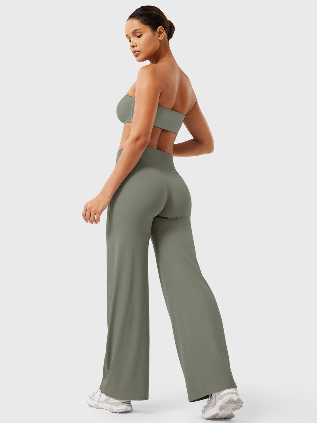 Pantalon de yoga femme en coton taille haute jambe large pour l’automne coupe fluide