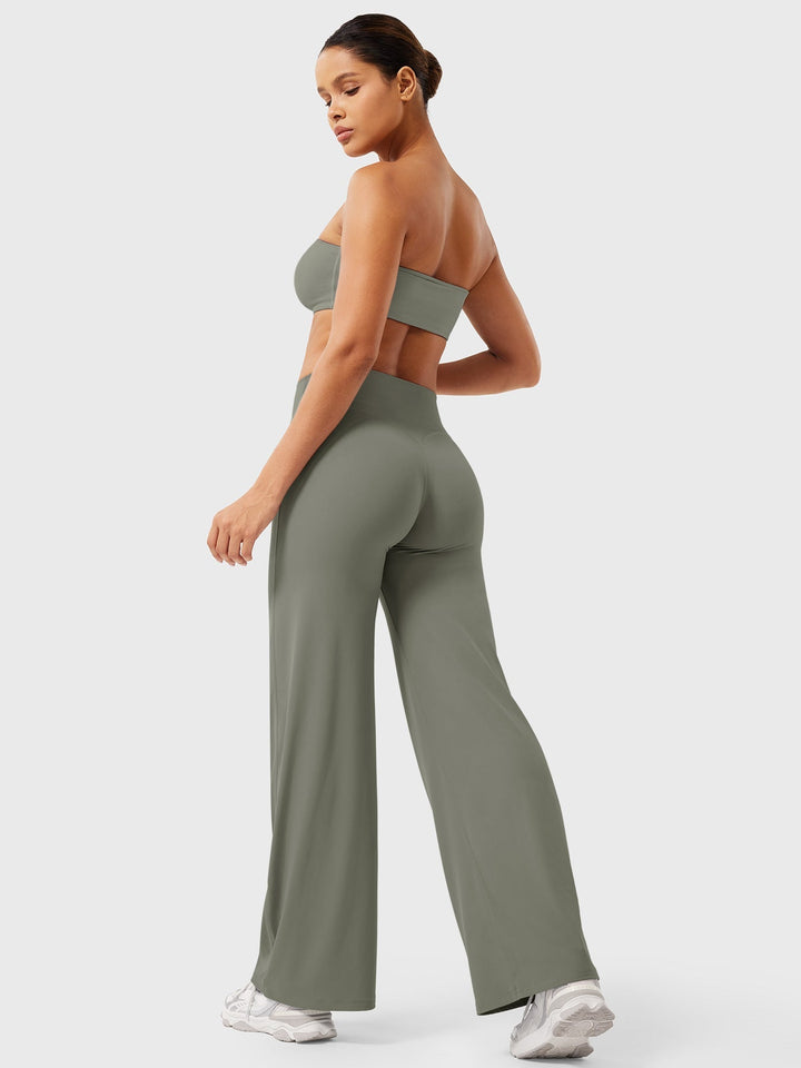 Pantalon de yoga femme en coton taille haute jambe large pour l’automne coupe fluide