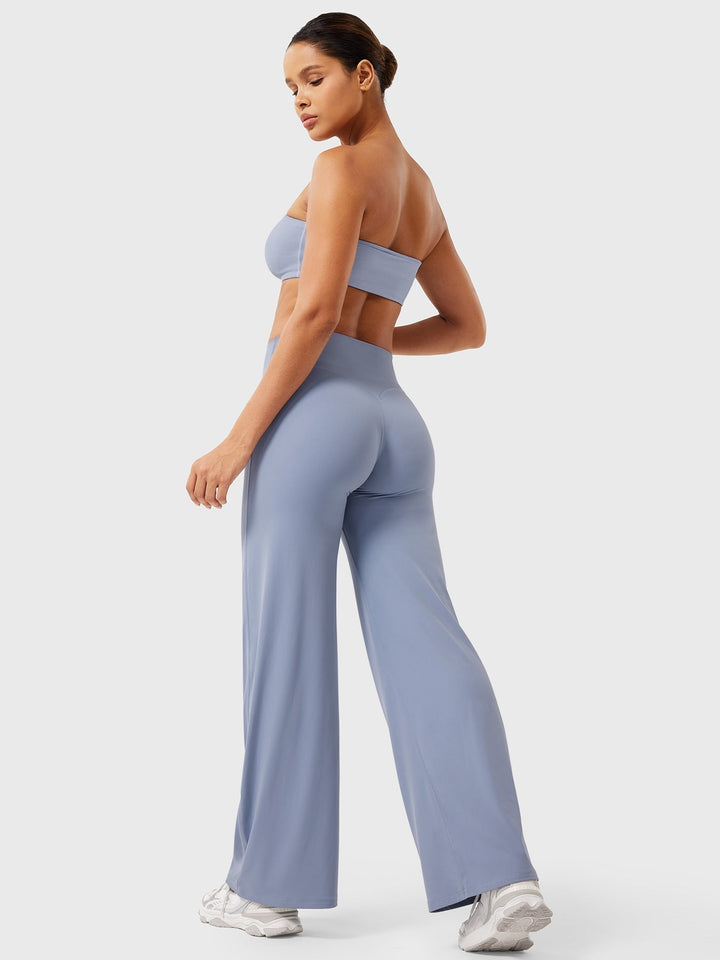 Pantalon de yoga femme en coton taille haute jambe large pour l’automne coupe fluide