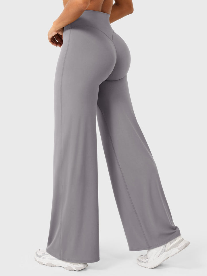 Pantalon de yoga femme en coton taille haute jambe large pour l’automne coupe fluide