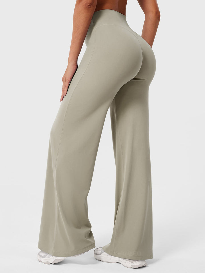 Pantalon de yoga femme en coton taille haute jambe large pour l’automne coupe fluide