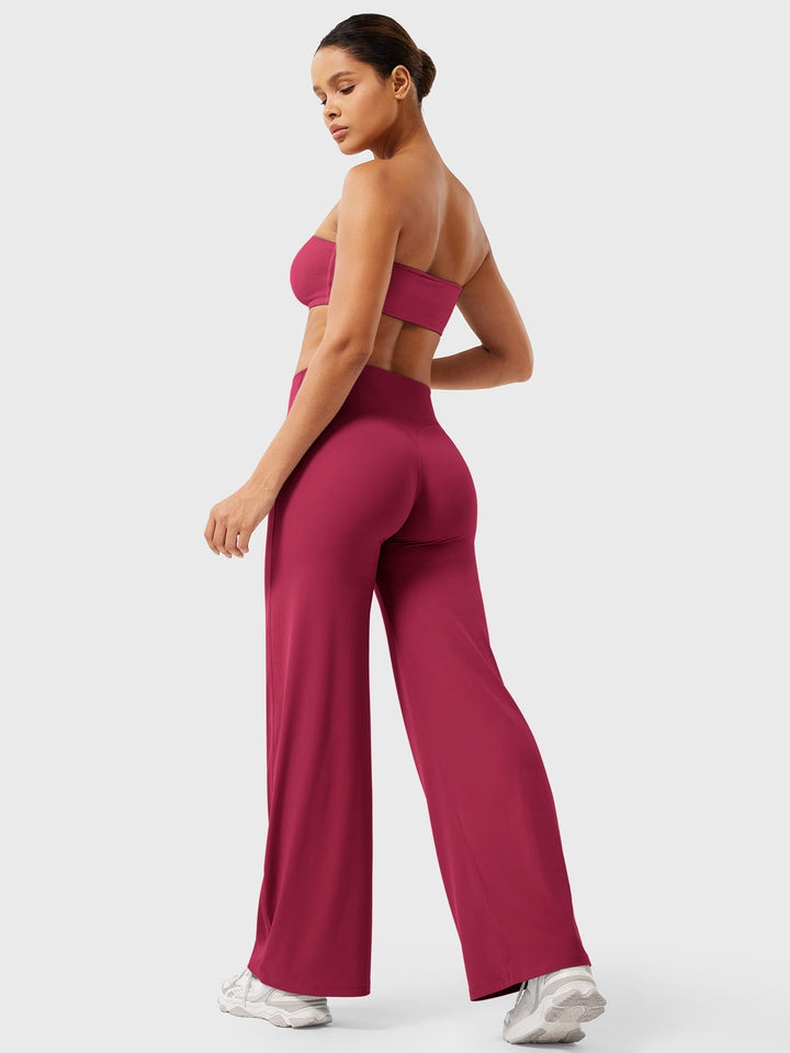 Pantalon de yoga femme en coton taille haute jambe large pour l’automne coupe fluide