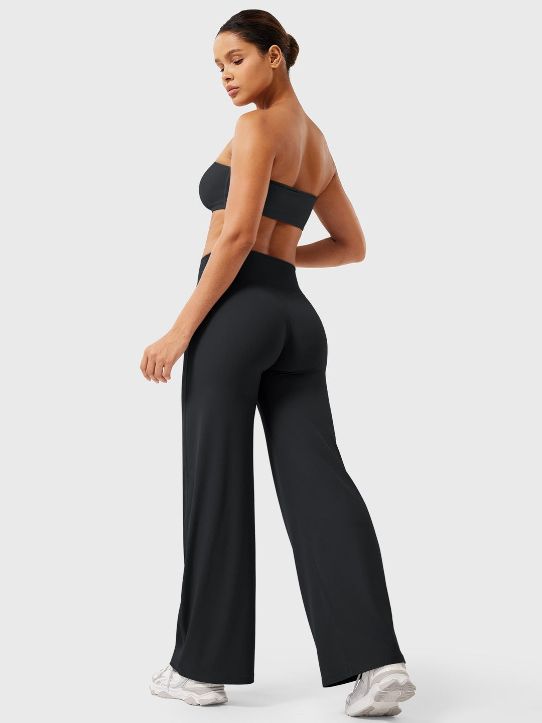 Pantalon de yoga femme en coton taille haute jambe large pour l’automne coupe fluide