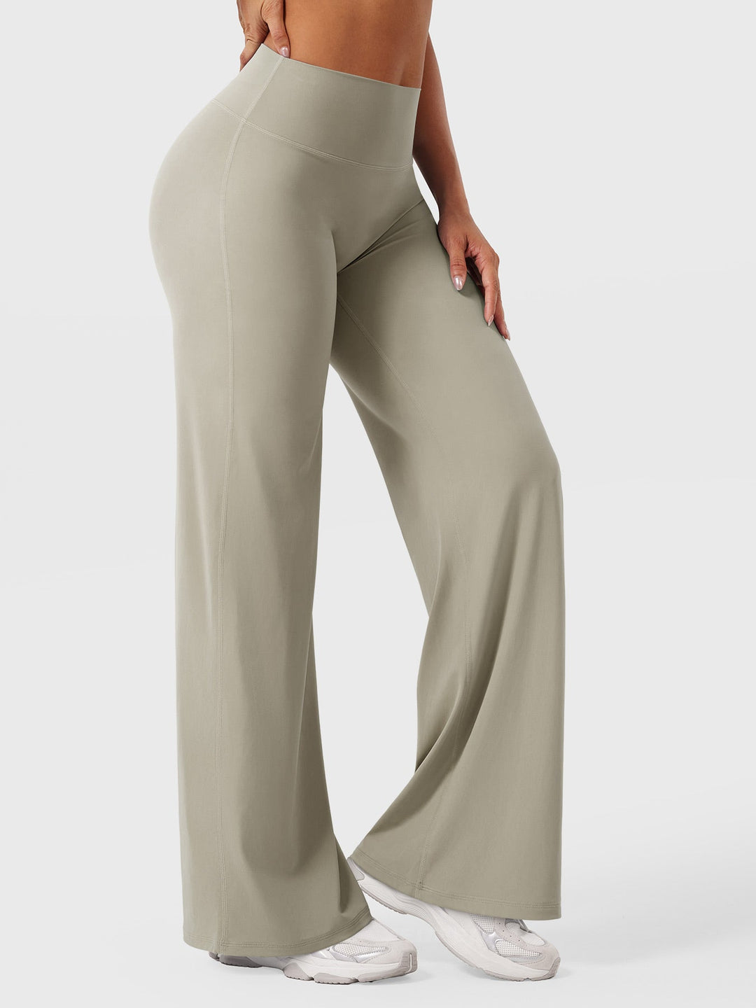 Pantalon de yoga femme en coton taille haute jambe large pour l’automne coupe fluide