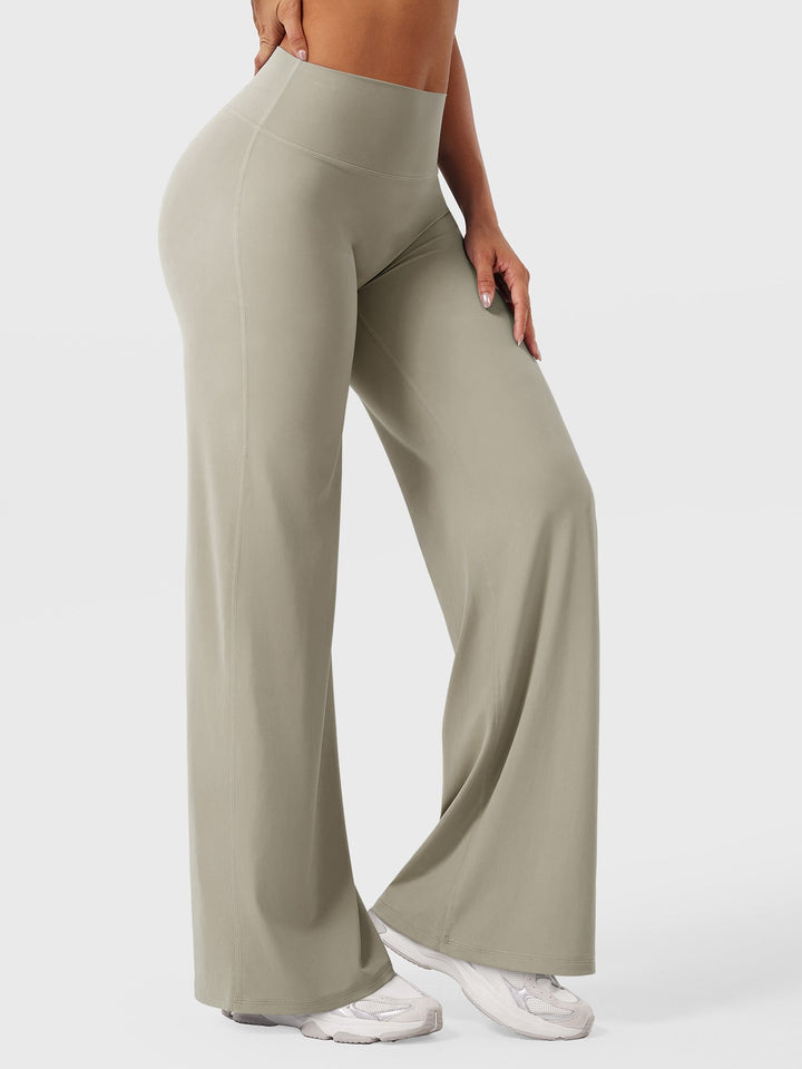 Pantalon de yoga femme en coton taille haute jambe large pour l’automne coupe fluide