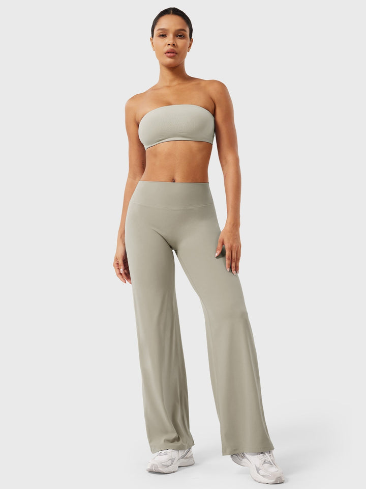 Pantalon de yoga femme en coton taille haute jambe large pour l’automne coupe fluide