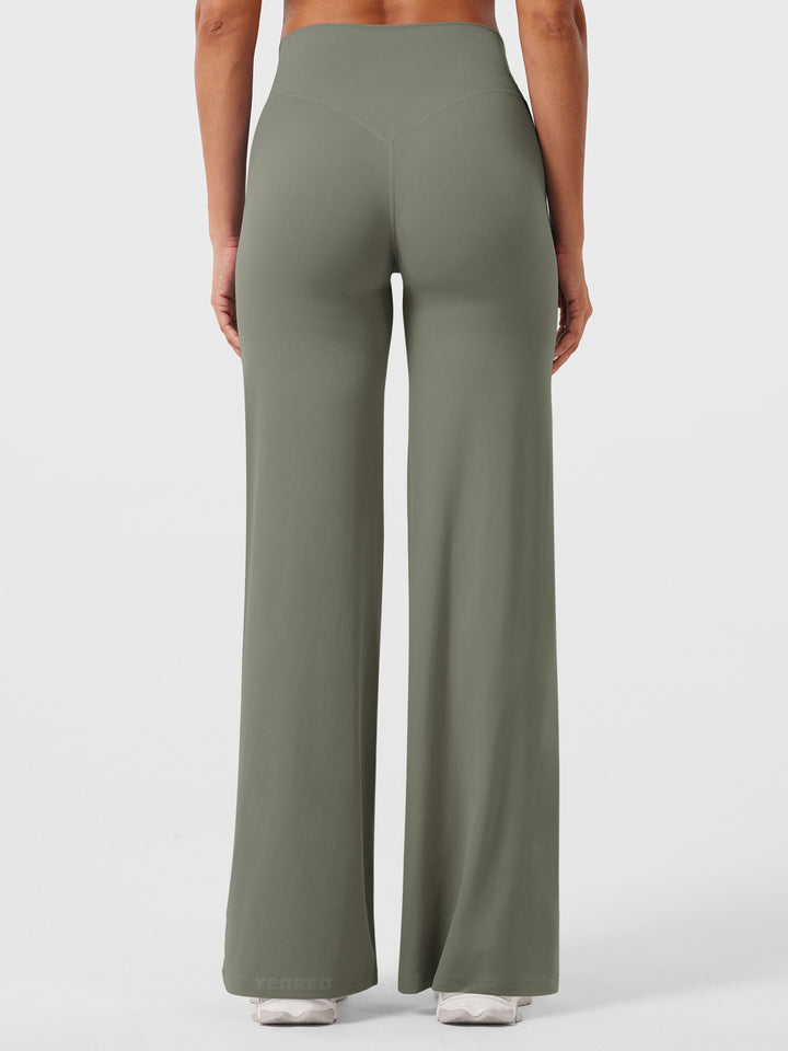 Pantalon de yoga femme en coton taille haute jambe large pour l’automne coupe fluide