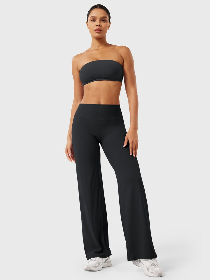 Pantalon de yoga femme en coton taille haute jambe large pour l’automne coupe fluide