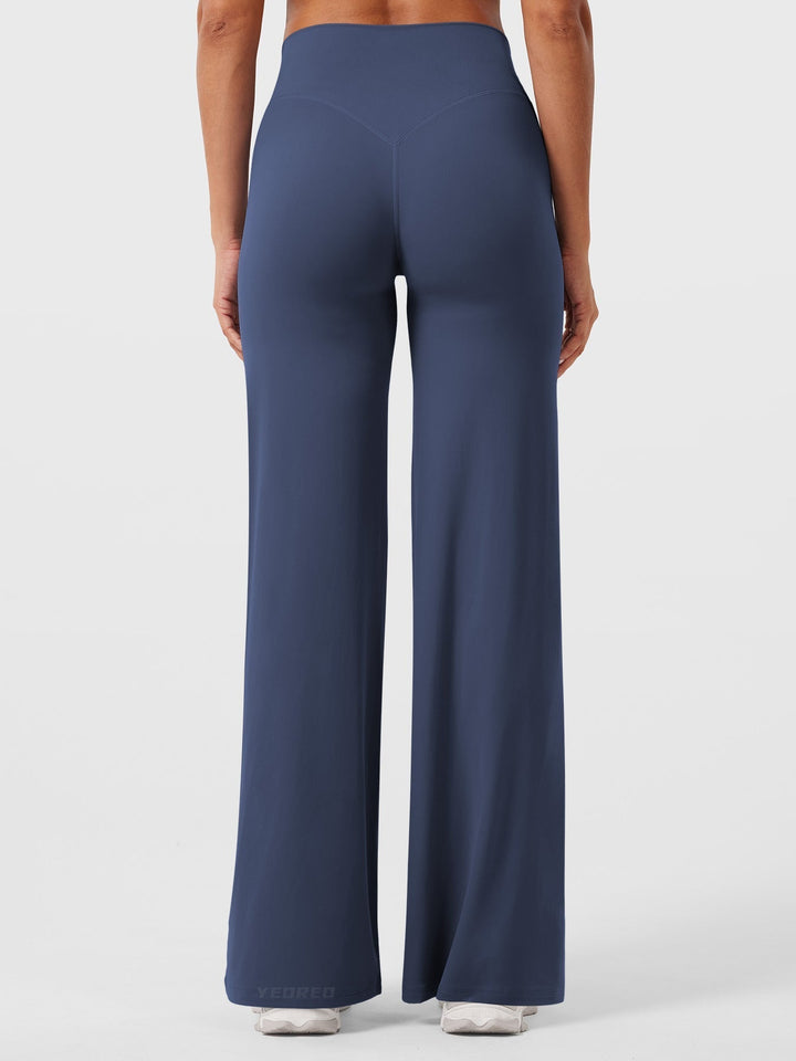Pantalon de yoga femme en coton taille haute jambe large pour l’automne coupe fluide