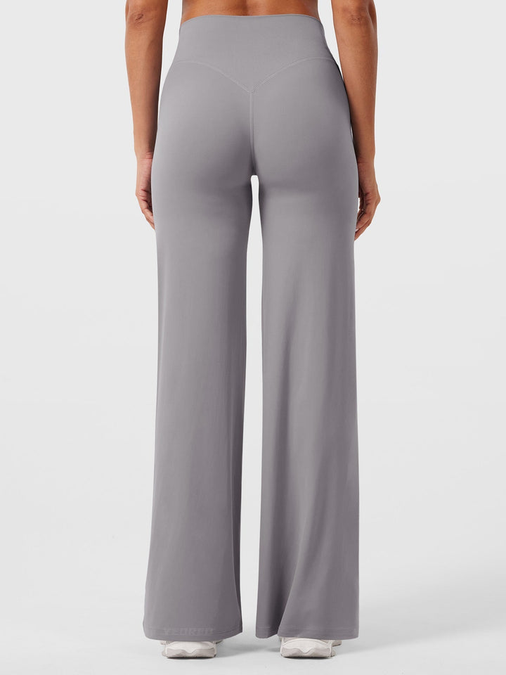 Pantalon de yoga femme en coton taille haute jambe large pour l’automne coupe fluide