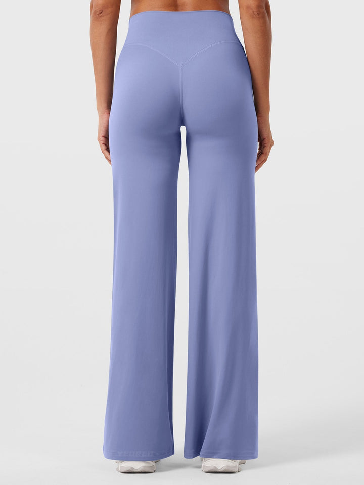 Pantalon de yoga femme en coton taille haute jambe large pour l’automne coupe fluide
