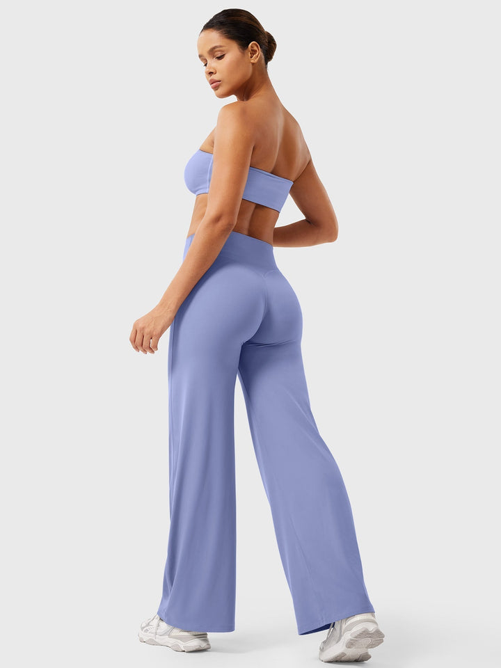Pantalon de yoga femme en coton taille haute jambe large pour l’automne coupe fluide