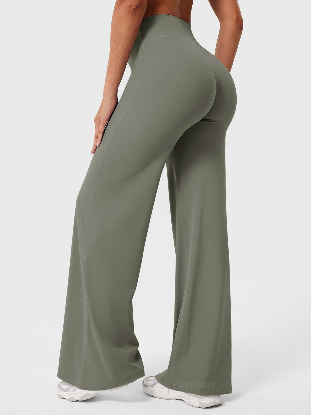 Pantalon de yoga femme en coton taille haute jambe large pour l’automne coupe fluide