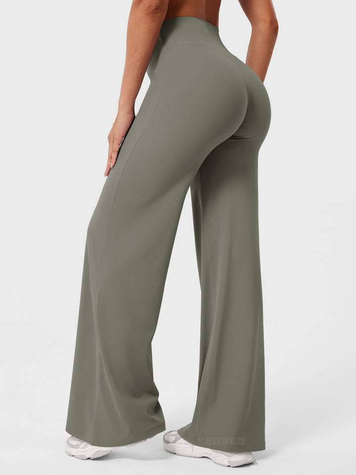 Pantalon de yoga femme en coton taille haute jambe large pour l’automne coupe fluide