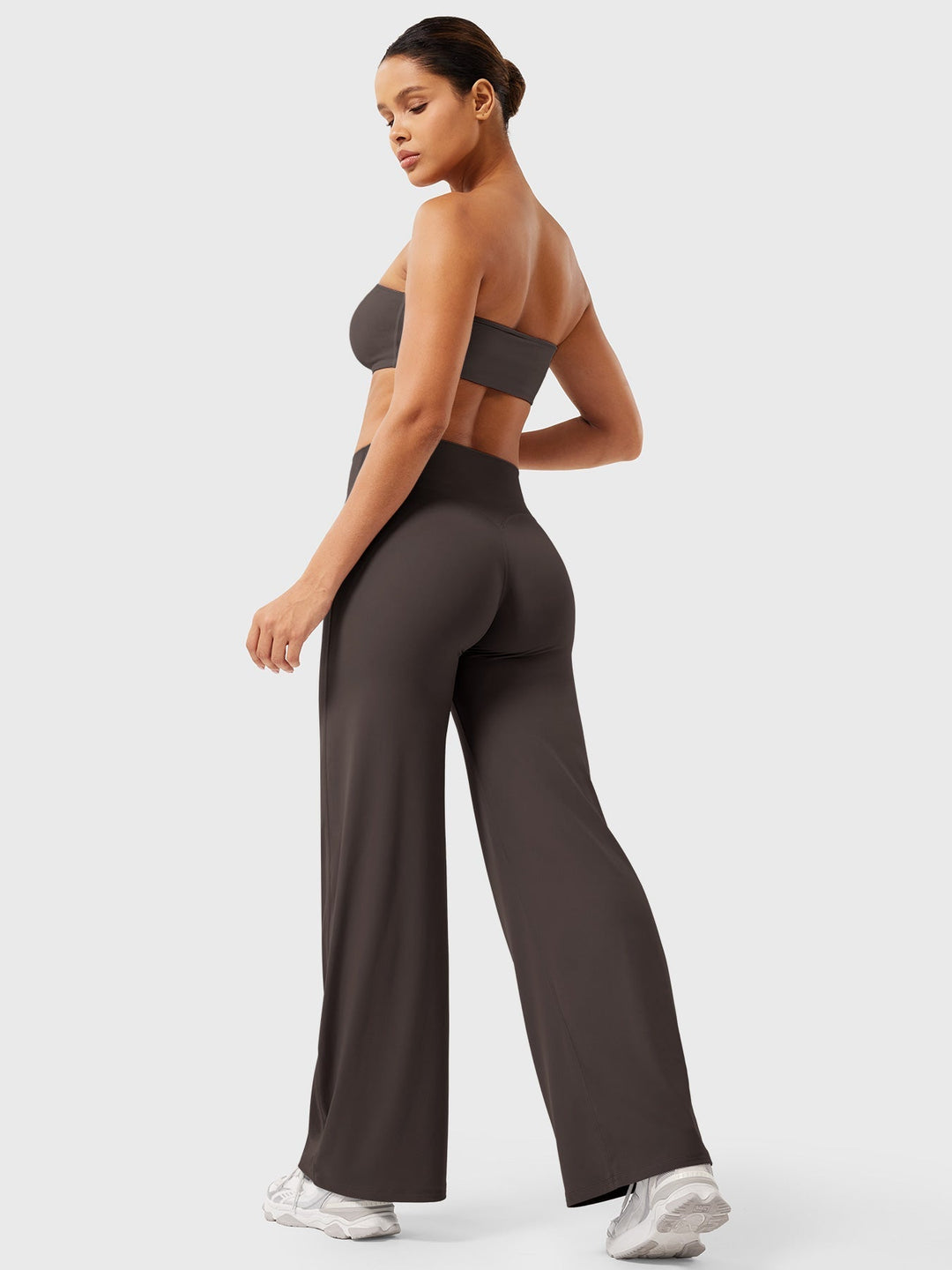 Pantalon de yoga femme en coton taille haute jambe large pour l’automne coupe fluide