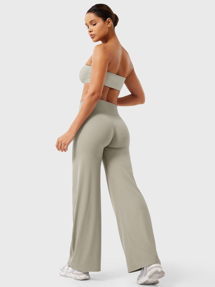 Pantalon de yoga femme en coton taille haute jambe large pour l’automne coupe fluide