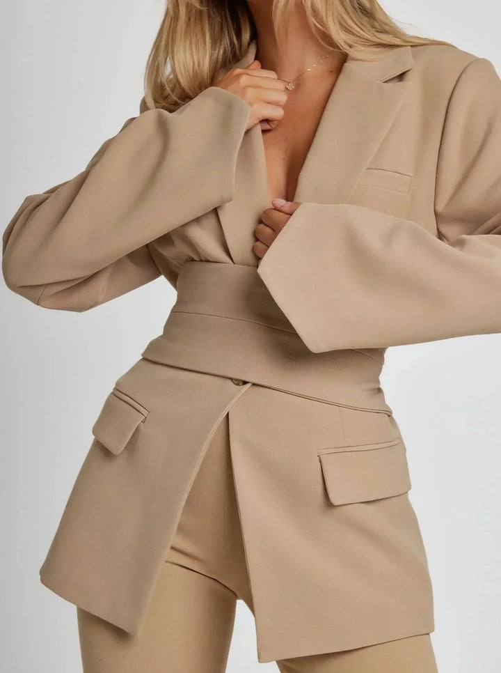 Veste femme portefeuille avec ceinture et manches longues pour l'automne