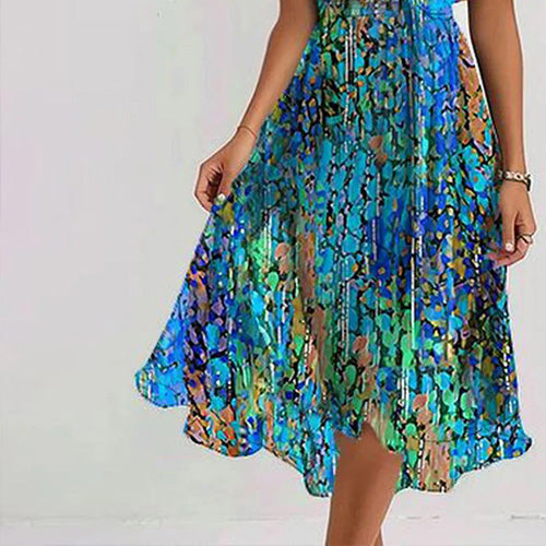 Katleen | Printed chiffon midi dress with V-neckline - Elegant feminine fashion
